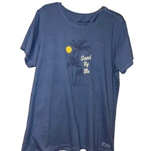 Life is Good 100% Cotton Crusher V Neck T Shirt XL “Sand by me “blue beach top